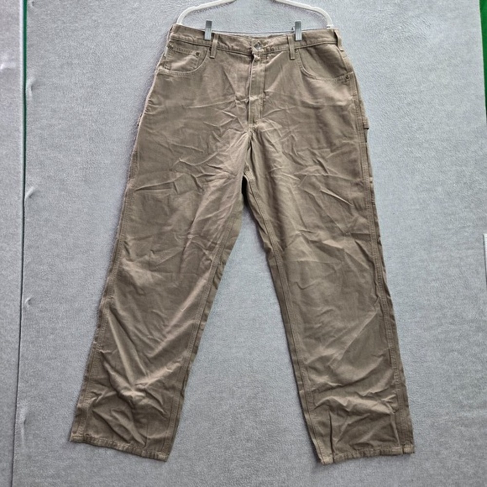 Carhartt Men Pants 36x32 Beige Carpenter Canvas Pockets High Rise‎ Utility Logo